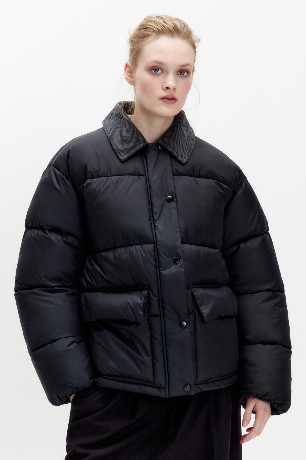 Куртка-рубашка утепленная с вельветовым воротником - цвет черный - 2