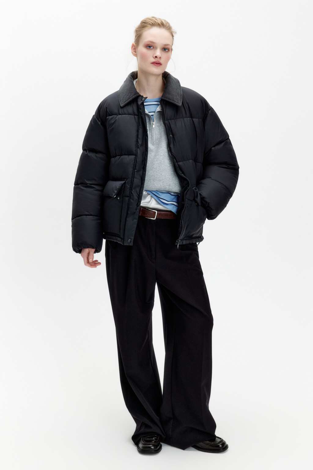 Куртка-рубашка утепленная с вельветовым воротником - цвет черный - 4