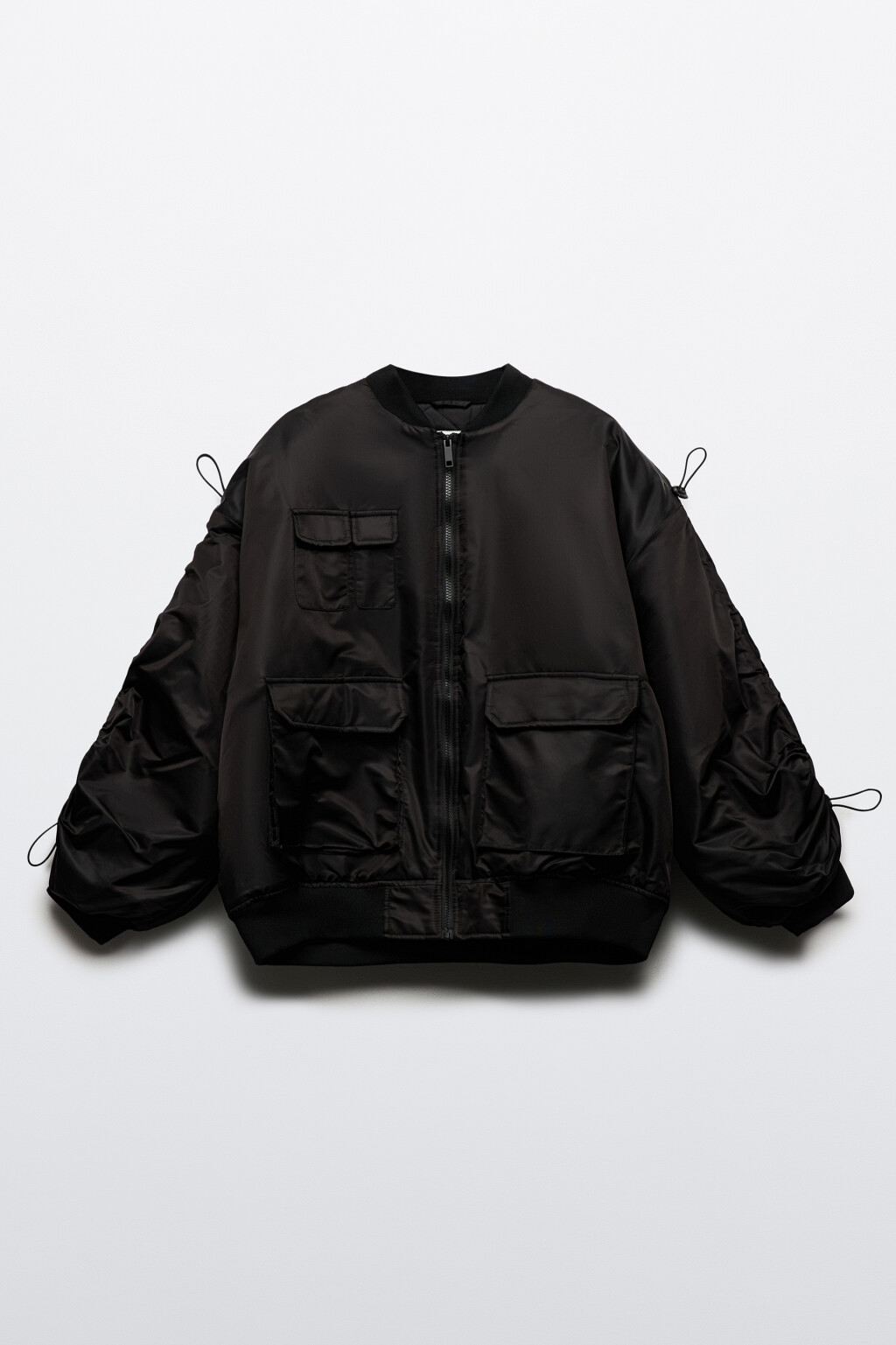 Куртка-бомбер утепленная со шнуровкой на рукавах - цвет черный - 9