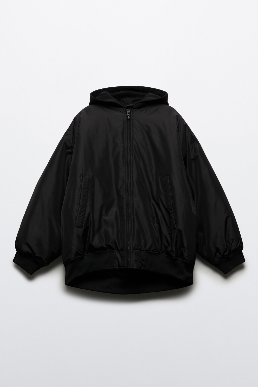 Куртка-бомбер oversize с трикотажным капюшоном - цвет черный - 10