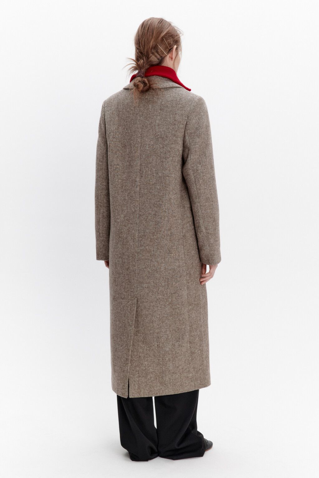 Пальто двубортное драповое с шерстью - цвет коричневый - 5