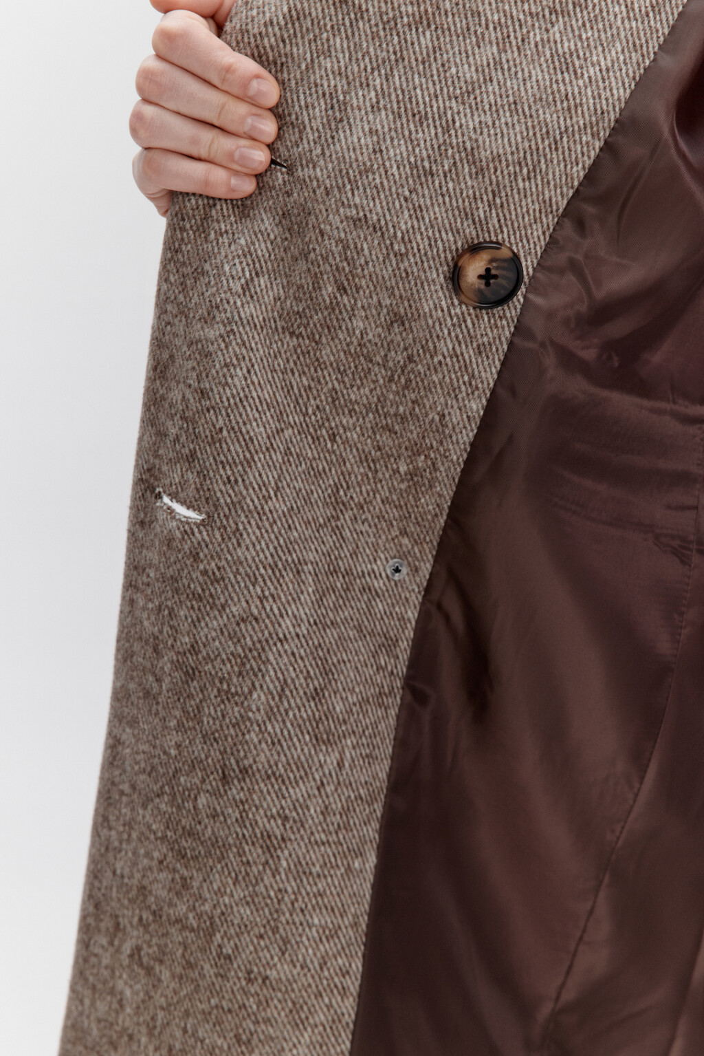 Пальто двубортное драповое с шерстью - цвет коричневый - 7