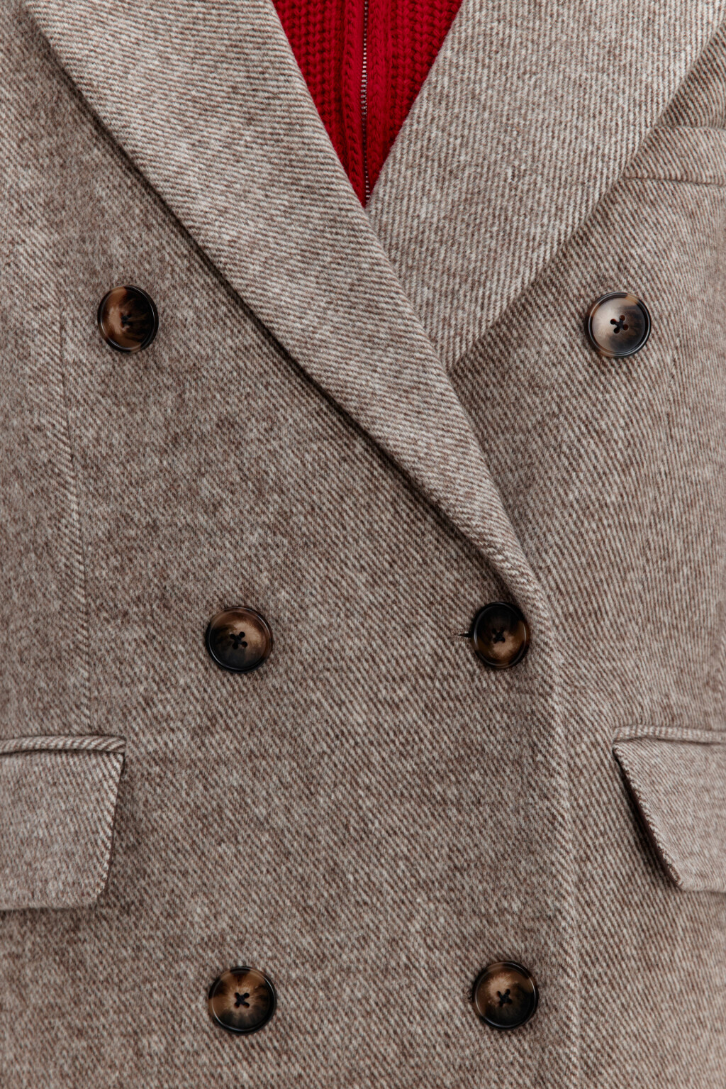 Пальто двубортное драповое с шерстью - цвет коричневый - 9