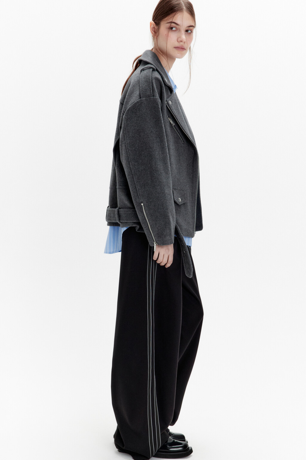 Куртка-косуха из драповой ткани - цвет серый - 1