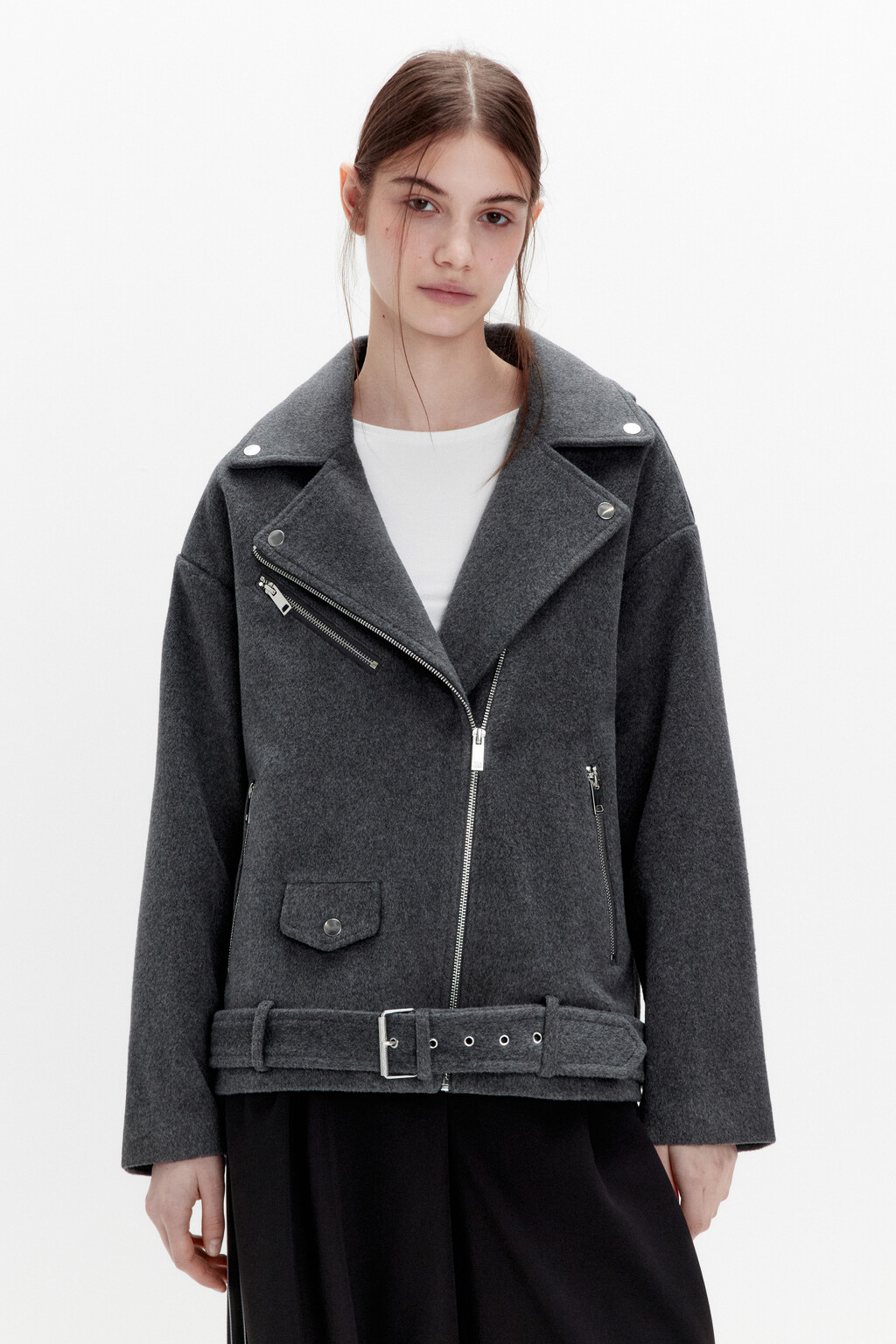 Куртка-косуха из драповой ткани - цвет серый - 2