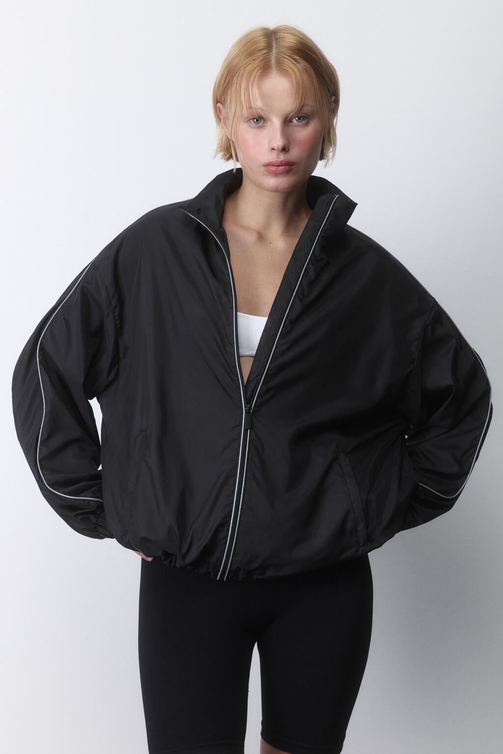 Куртка-олимпийка oversize спортивная - цвет черный - 2