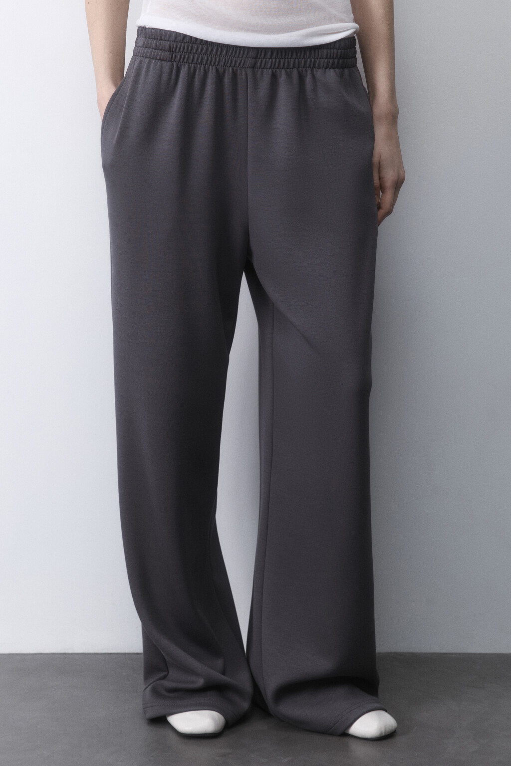 Брюки широкие спортивные из трикотажа - цвет серый - 4