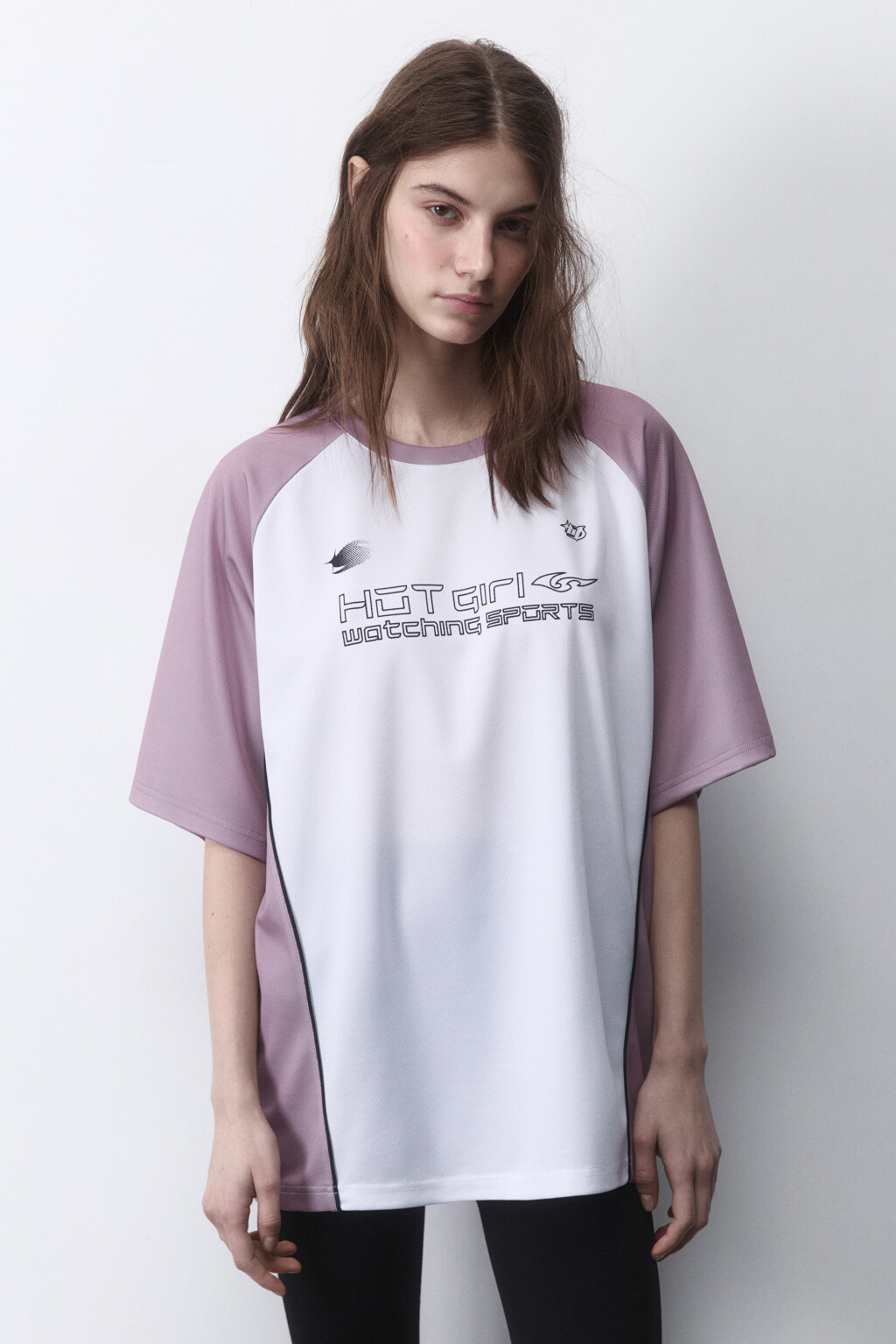 Футболка oversize спортивная из сетки с надписью - цвет розовый - 2