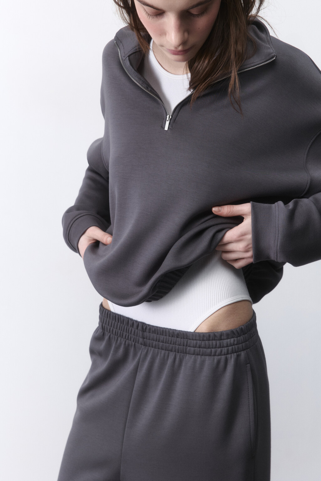 Худи half zip спортивная из трикотажа - цвет серый - 2