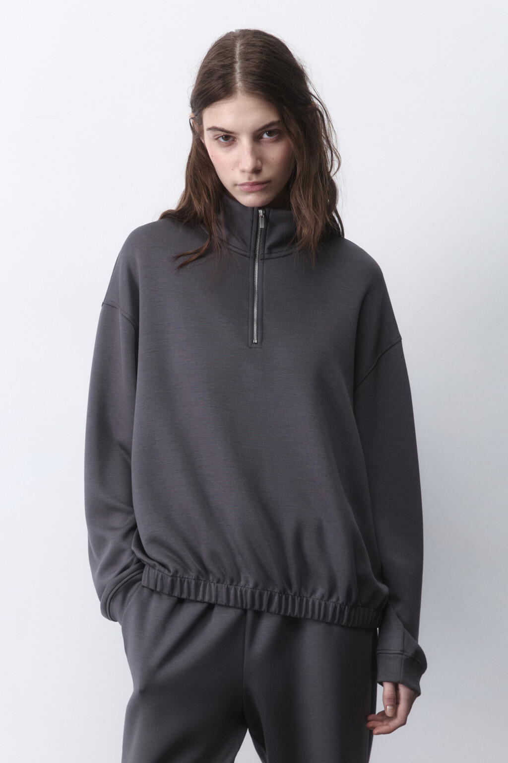 Худи half zip спортивная из трикотажа - цвет серый - 4