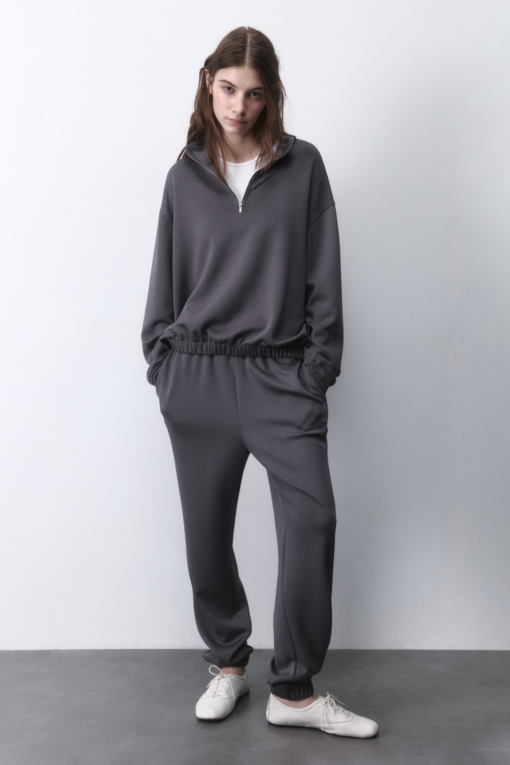 Худи half zip спортивная из трикотажа - цвет серый - 6