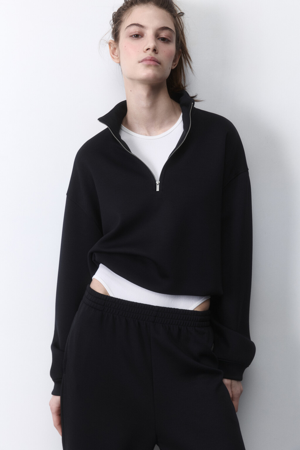 Худи half zip спортивная из трикотажа - цвет черный - 1