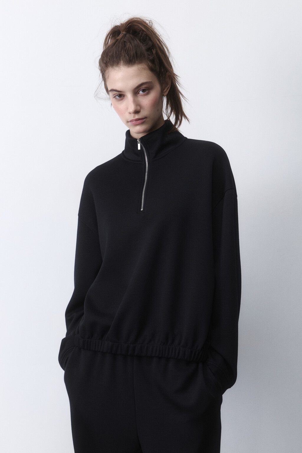 Худи half zip спортивная из трикотажа - цвет черный - 2