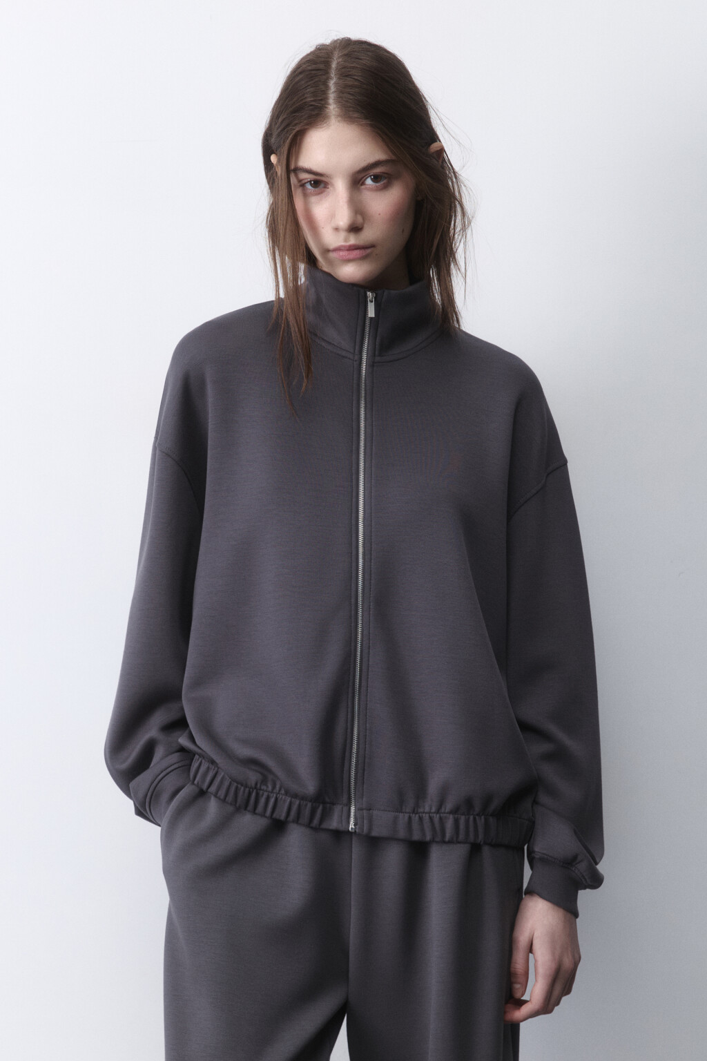 Худи-зипка спортивная из трикотажа - цвет серый - 2
