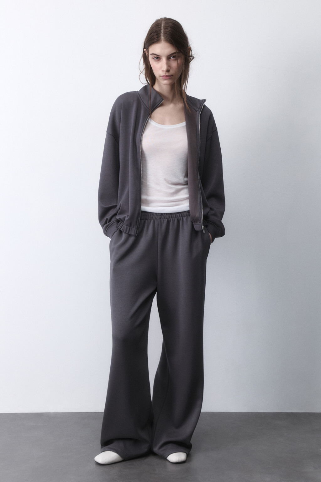 Худи-зипка спортивная из трикотажа - цвет серый - 4