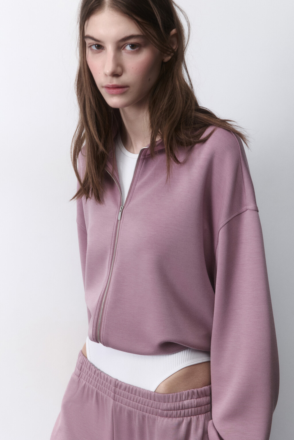 Худи-зипка спортивная из трикотажа - цвет розовый - 3