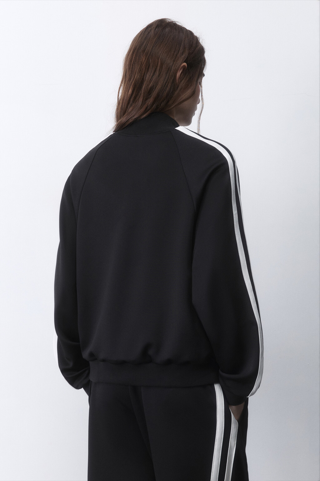 Толстовка half zip спортивная с лампасами - цвет черный - 3