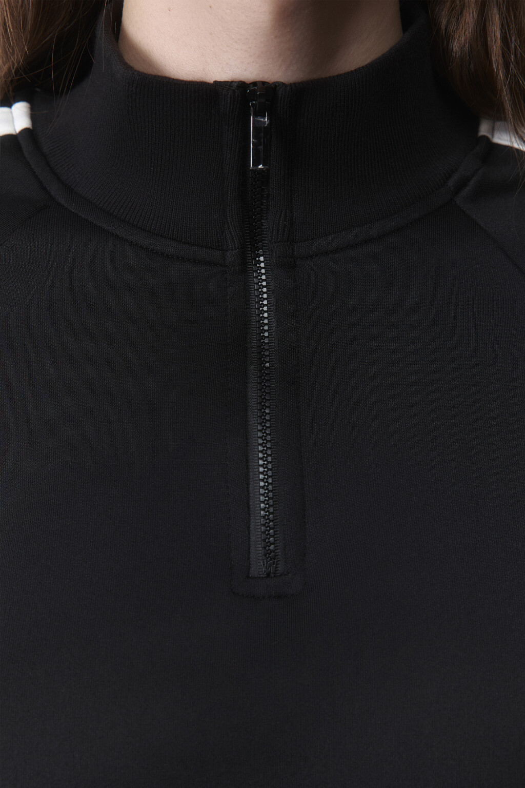 Толстовка half zip спортивная с лампасами - цвет черный - 5