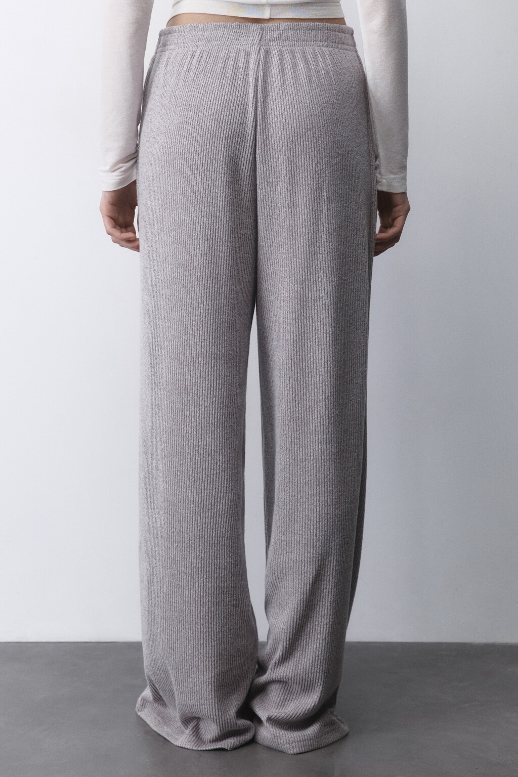 Брюки домашние трикотажные в рубчик - цвет серый - 3