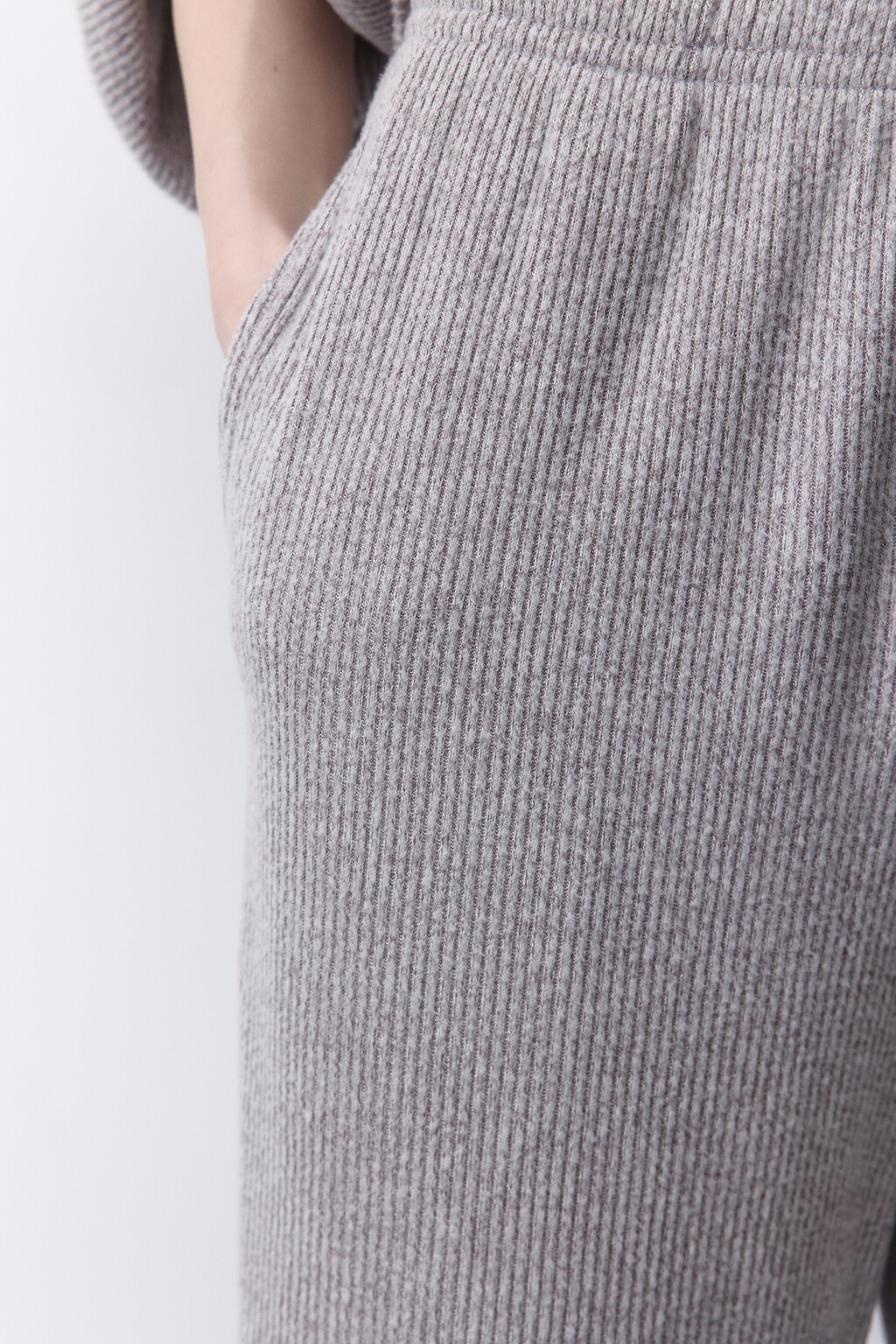 Брюки домашние трикотажные в рубчик - цвет серый - 5