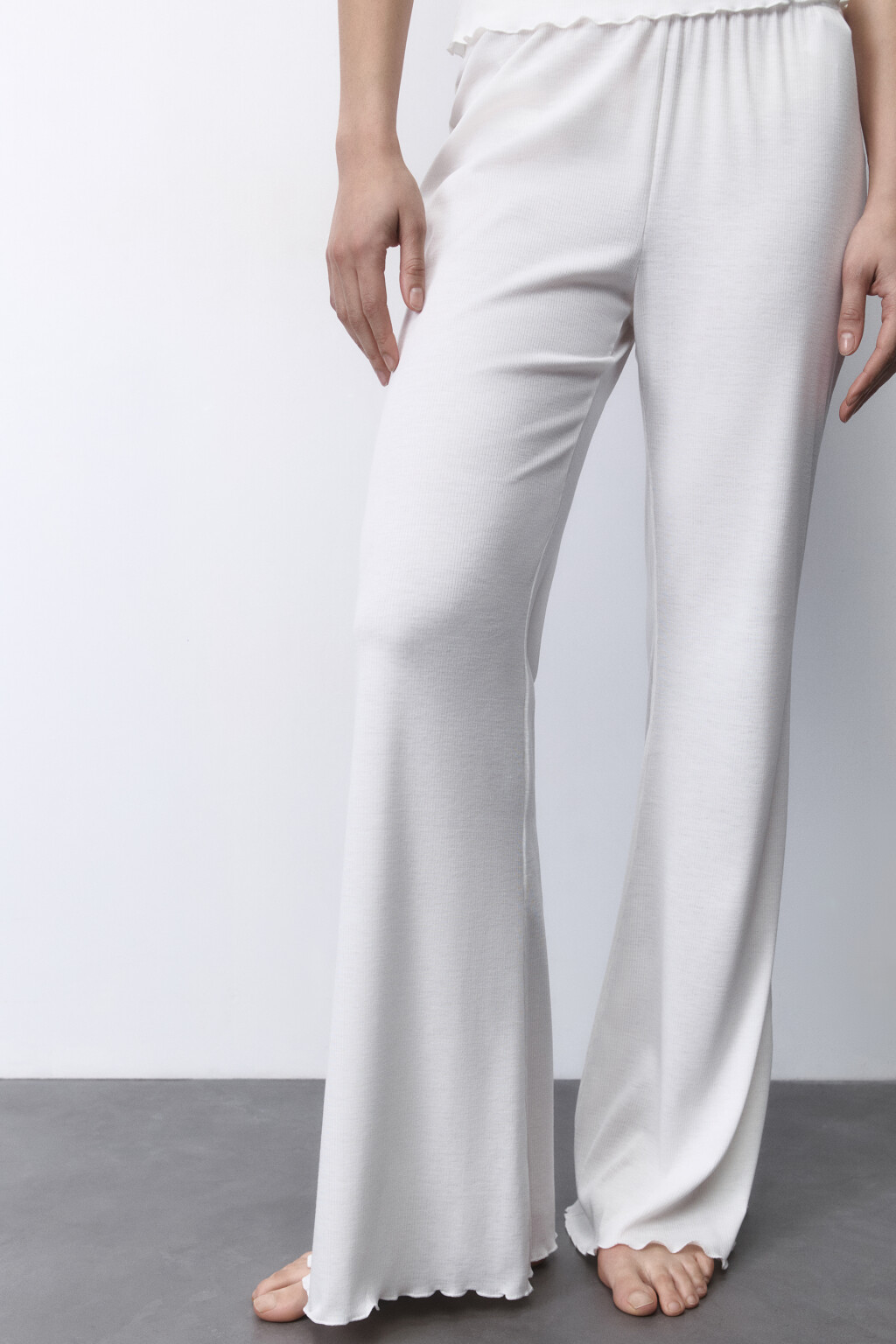 Брюки домашние широкие с волнистыми краями - цвет ванильный - 1