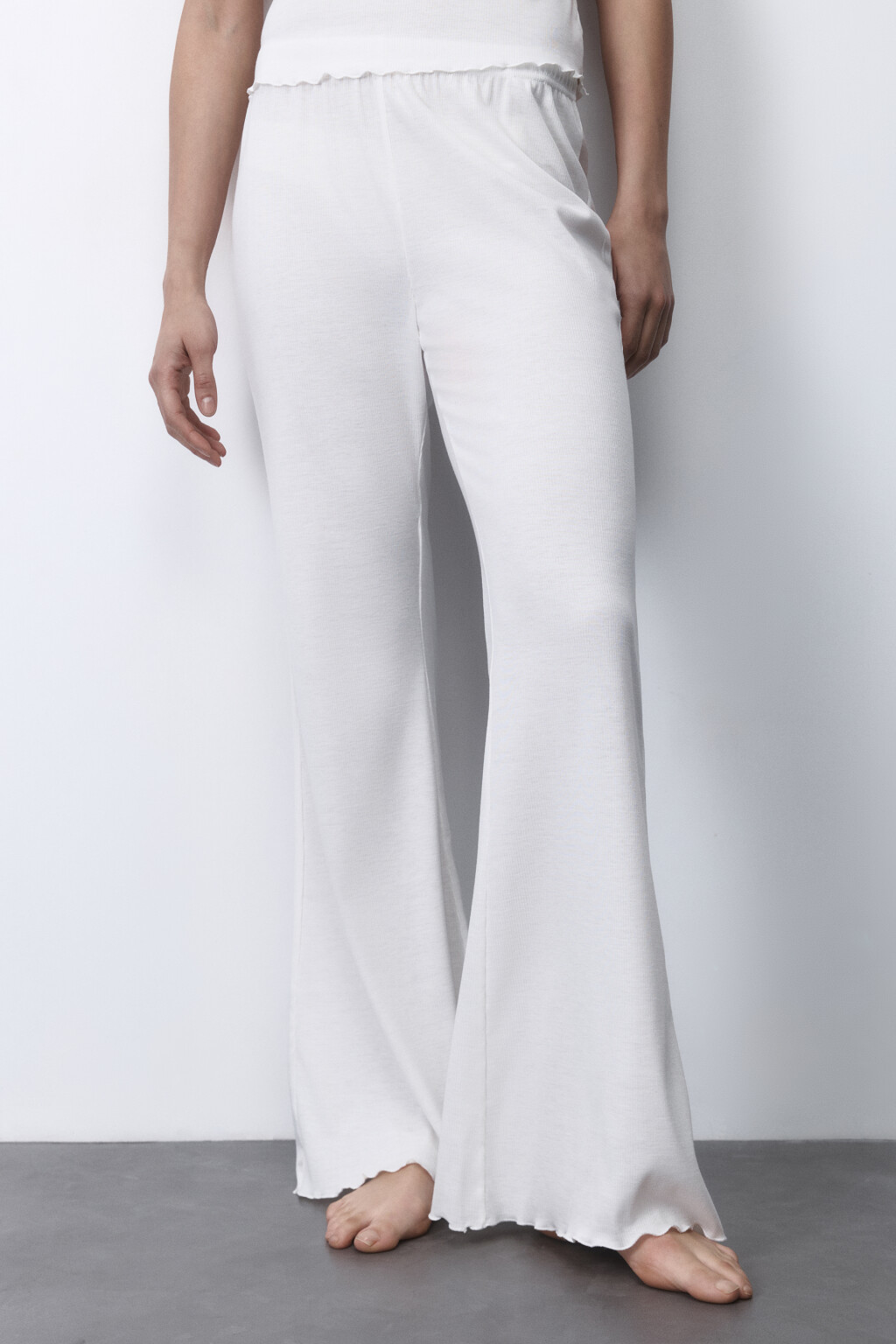 Брюки домашние широкие с волнистыми краями - цвет ванильный - 2