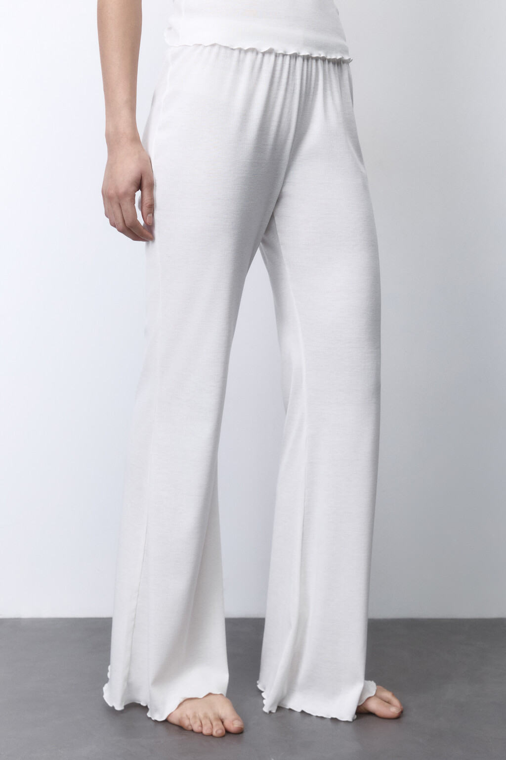 Брюки домашние широкие с волнистыми краями - цвет ванильный - 3