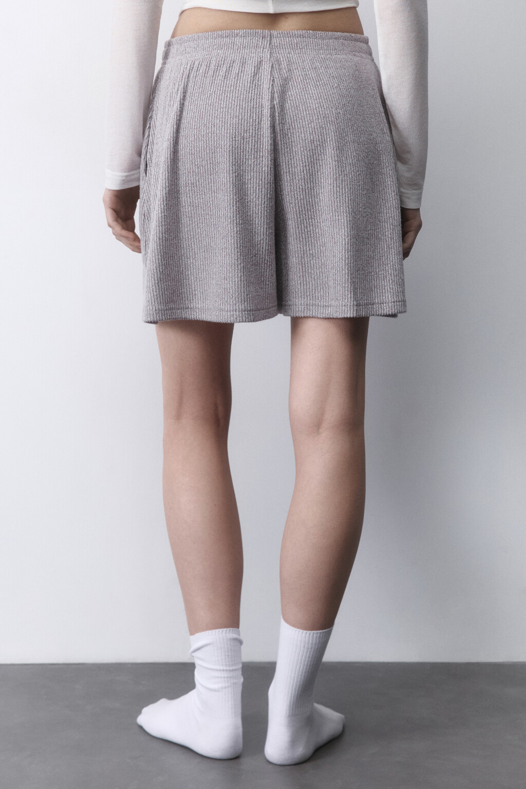 Шорты домашние трикотажные в рубчик - цвет серый - 3