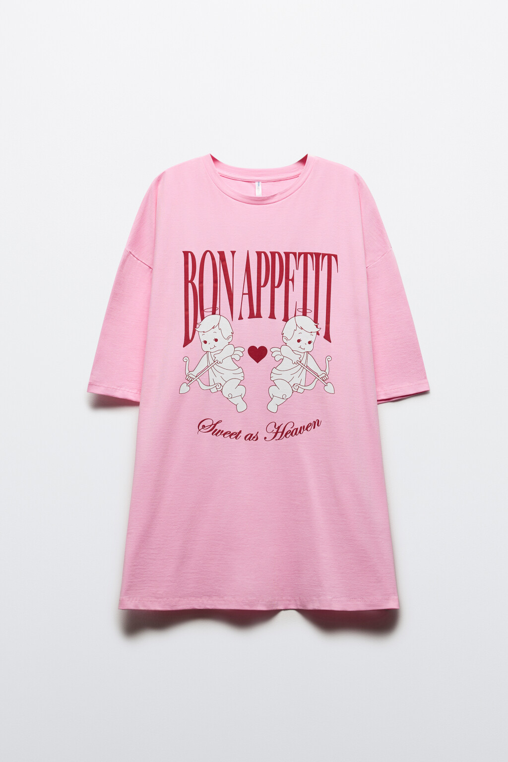 Платье-футболка домашнее хлопковое с принтом - цвет розовый - 7
