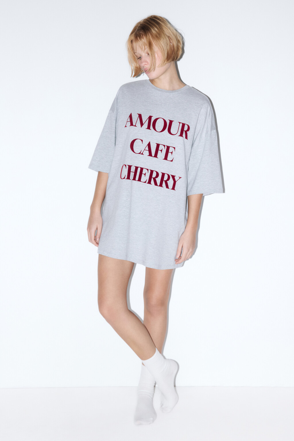 Платье-футболка домашнее с надписью - цвет серый - 4