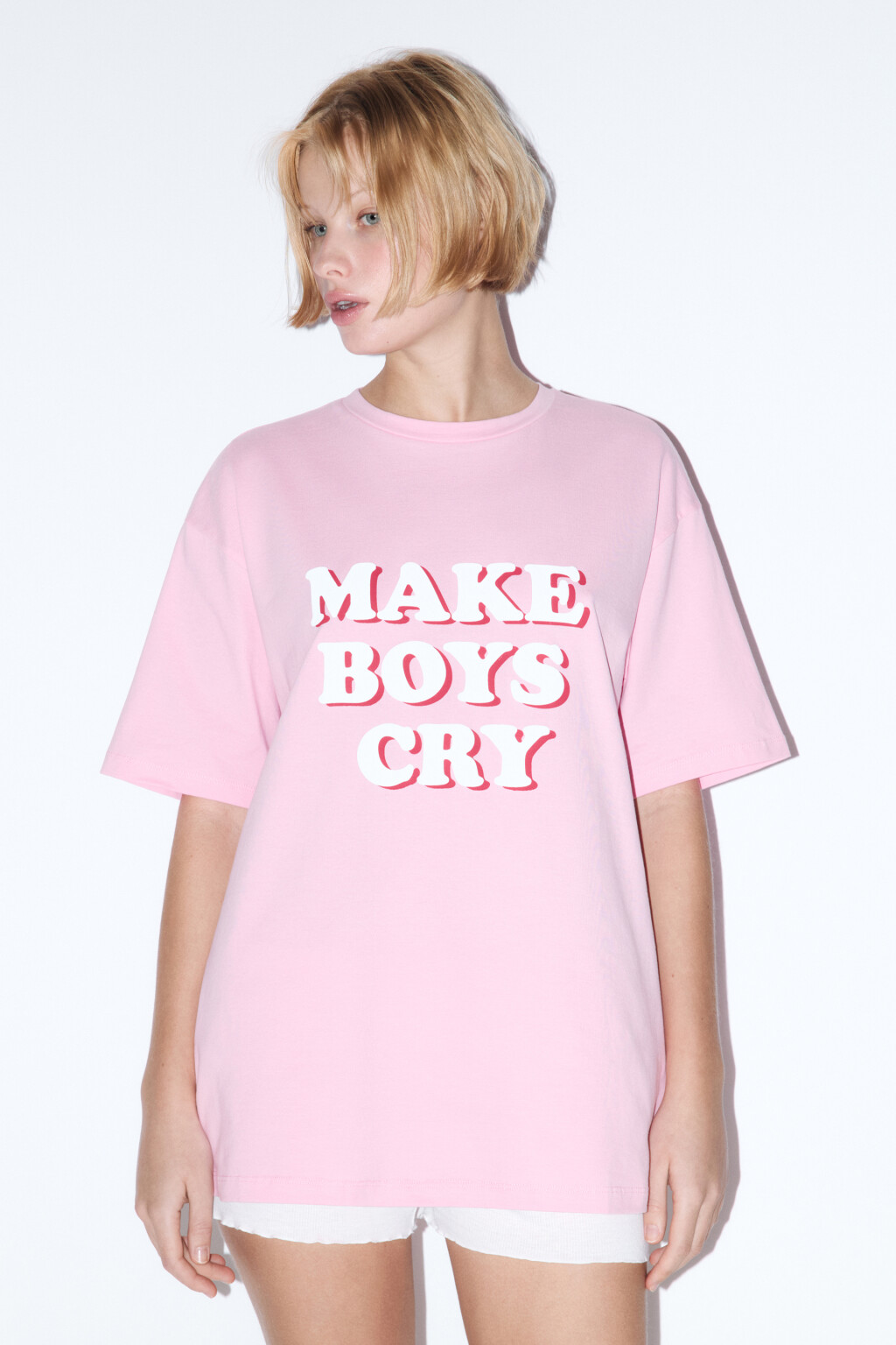 Футболка домашняя хлопковая с надписью - цвет розовый - 2