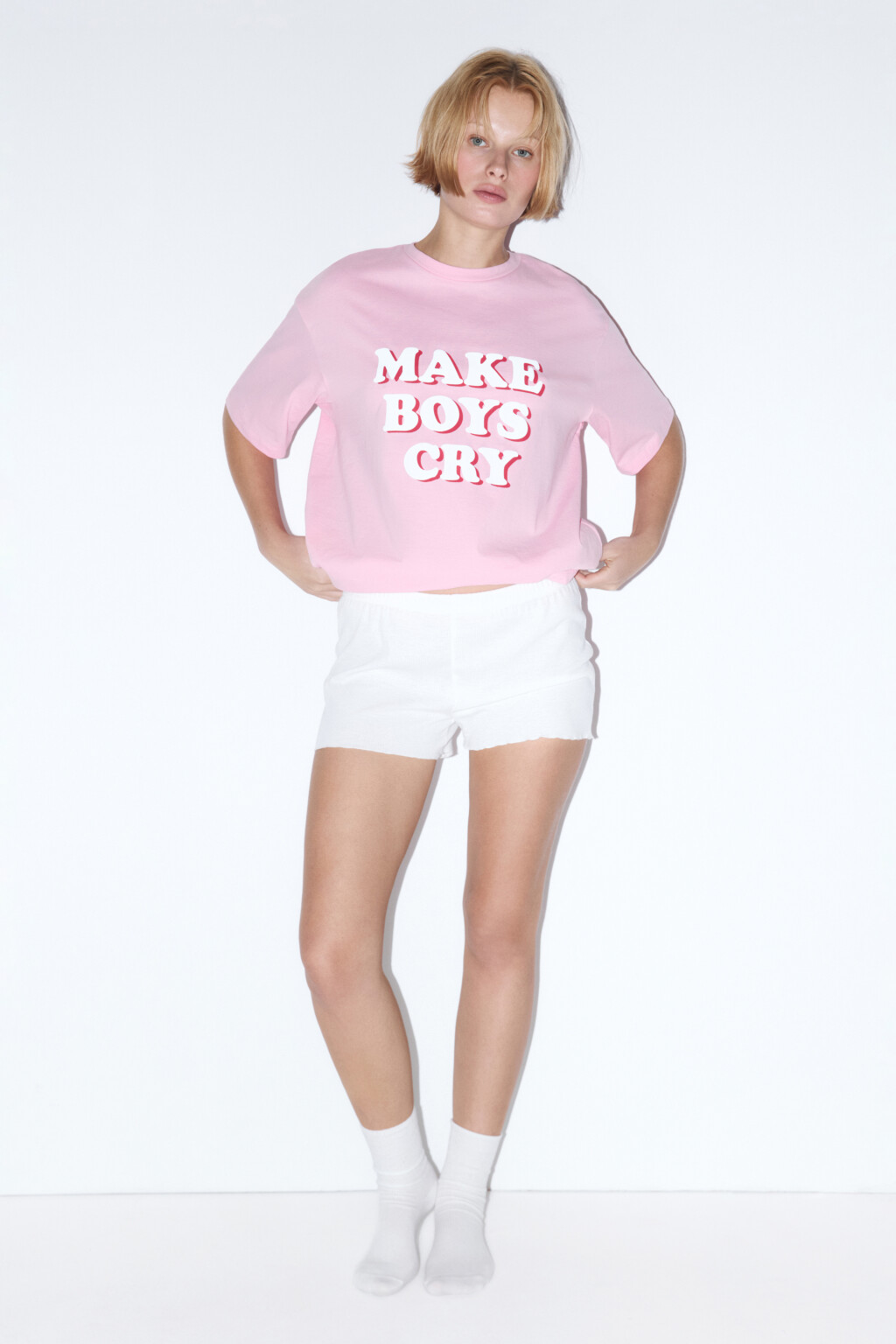 Футболка домашняя хлопковая с надписью - цвет розовый - 4