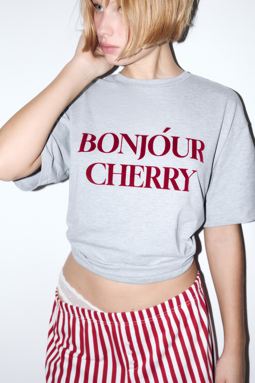 Футболка домашняя хлопковая с надписью - цвет серый - 1