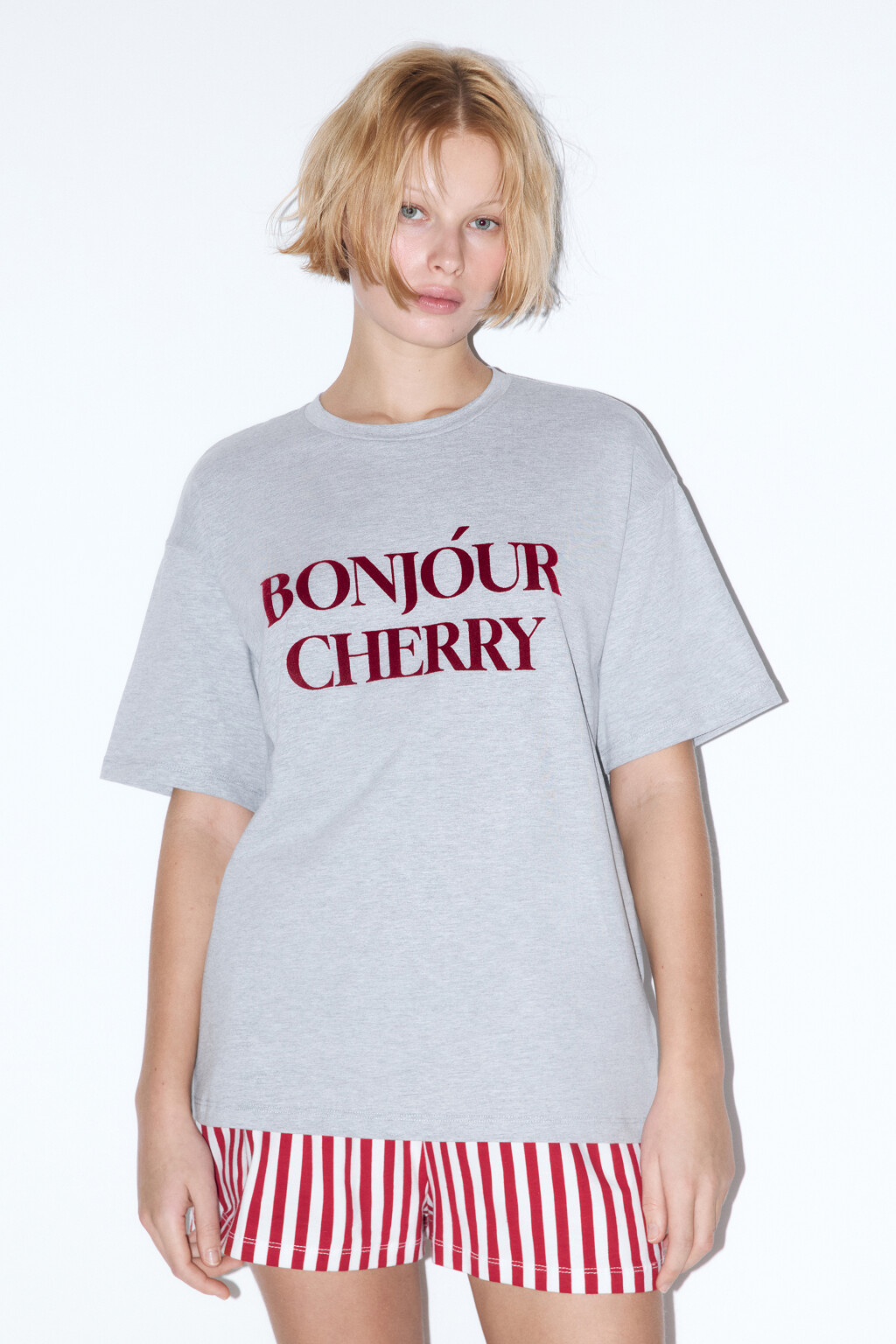 Футболка домашняя хлопковая с надписью - цвет серый - 2