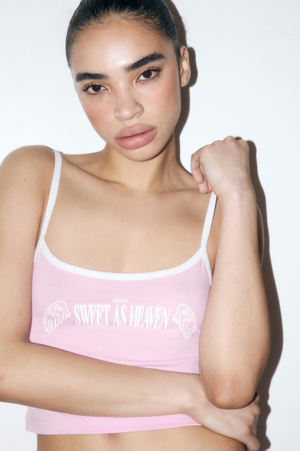 Майка-топ домашняя хлопковая с надписью - цвет розовый - 1