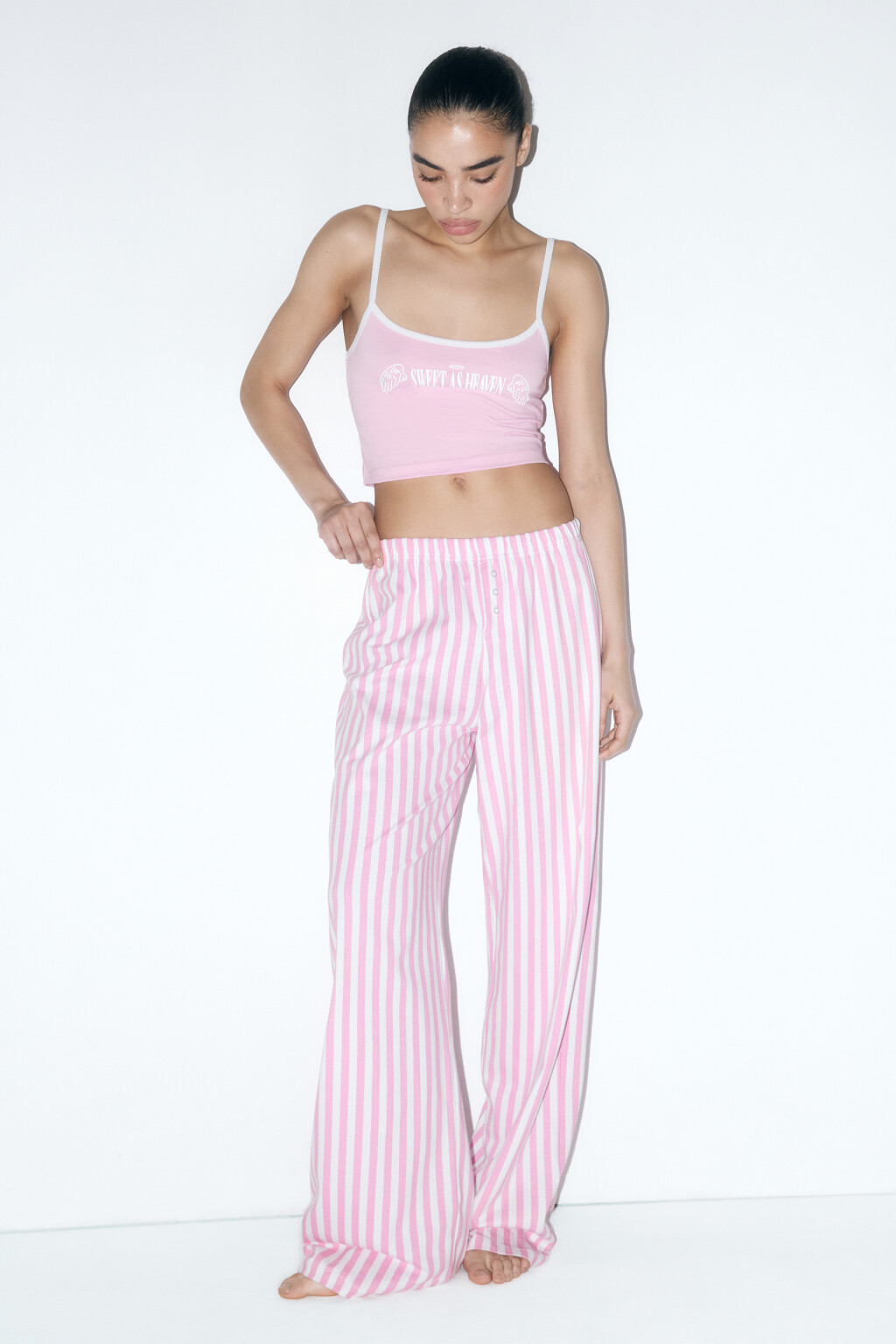 Майка-топ домашняя хлопковая с надписью - цвет розовый - 4