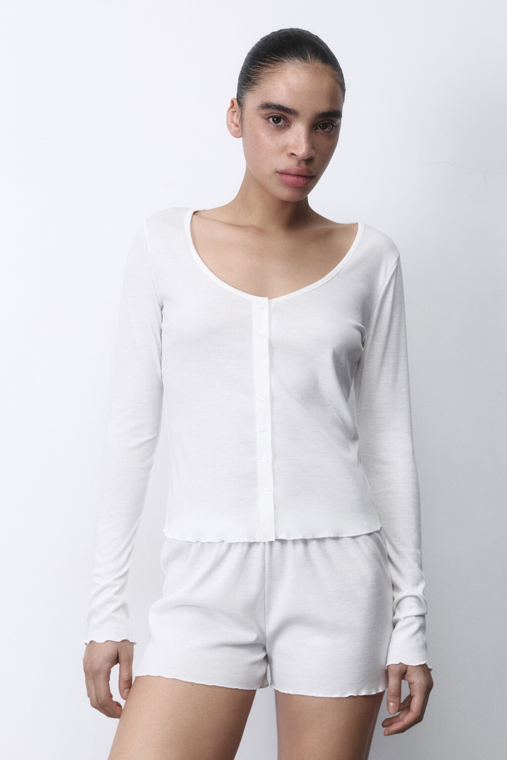 Лонгслив домашний с волнистыми краями - цвет ванильный - 2