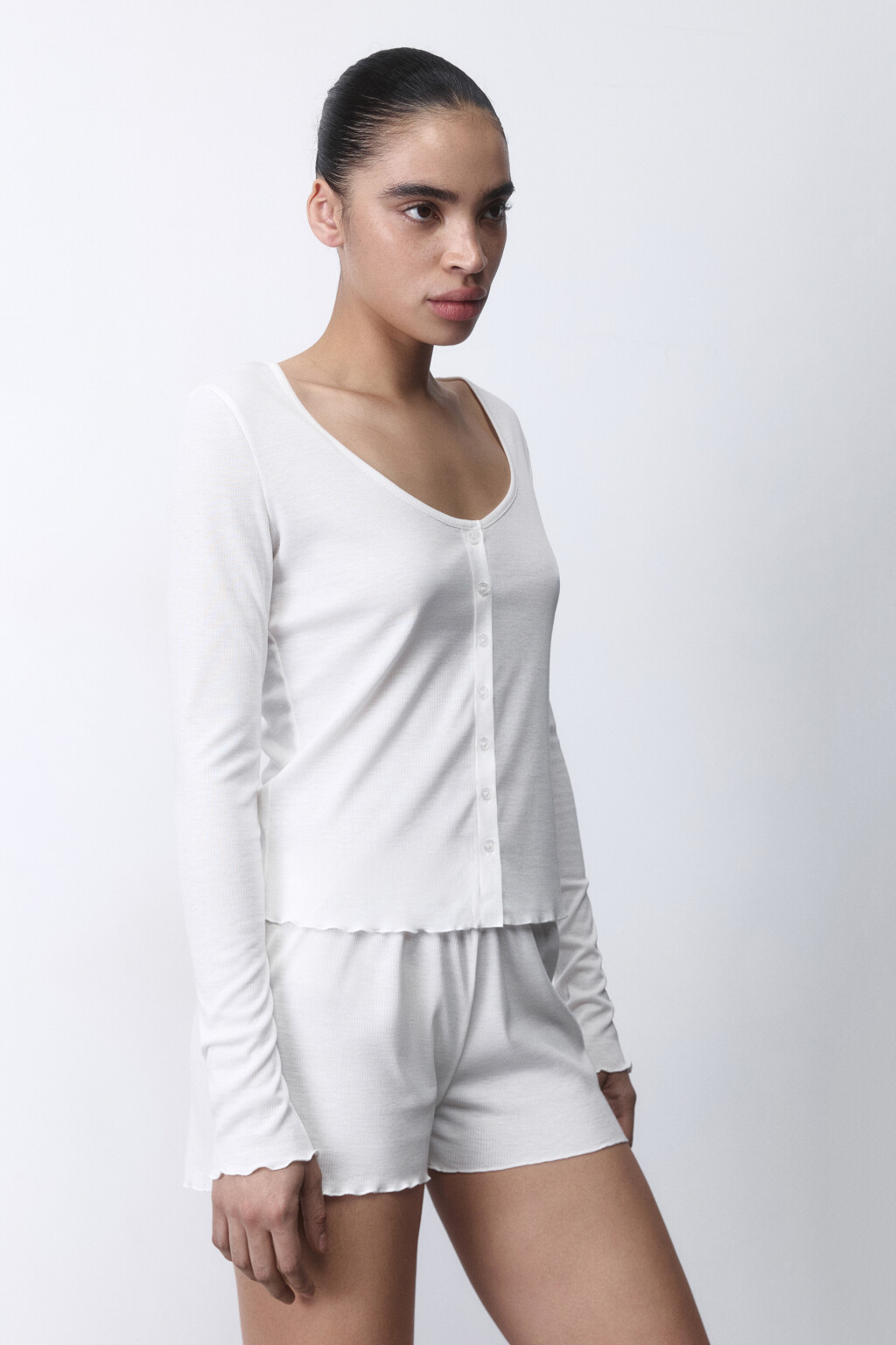 Лонгслив домашний с волнистыми краями - цвет ванильный - 3