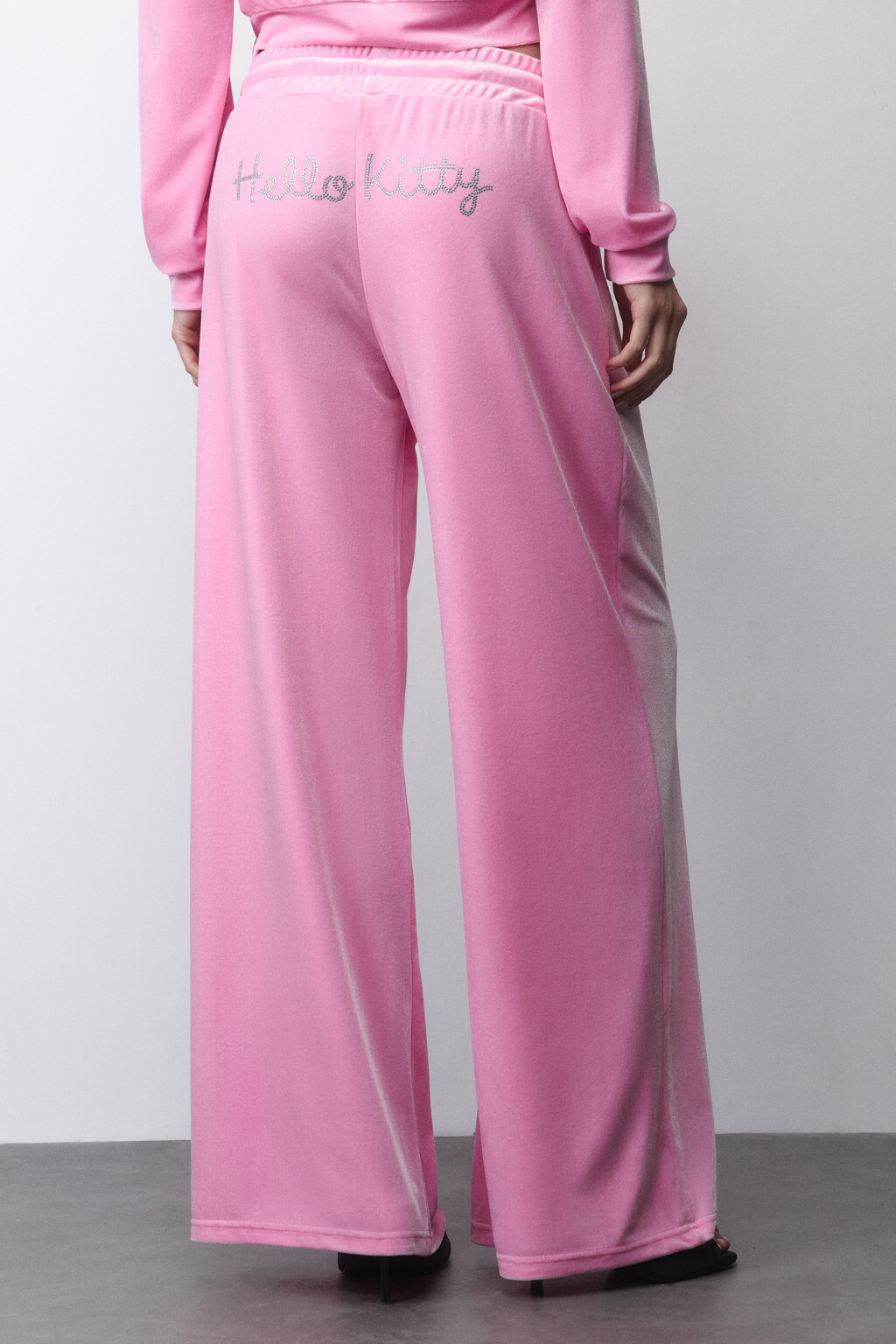 Брюки велюровые с принтом из страз - цвет розовый - 5