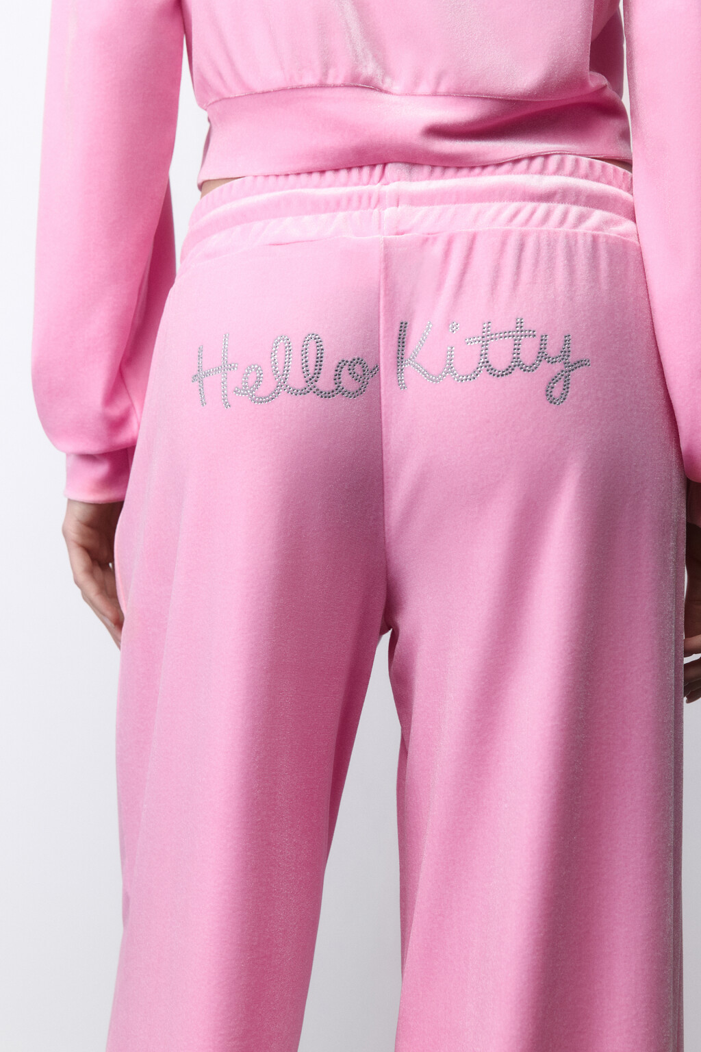 Брюки велюровые с принтом из страз - цвет розовый - 7