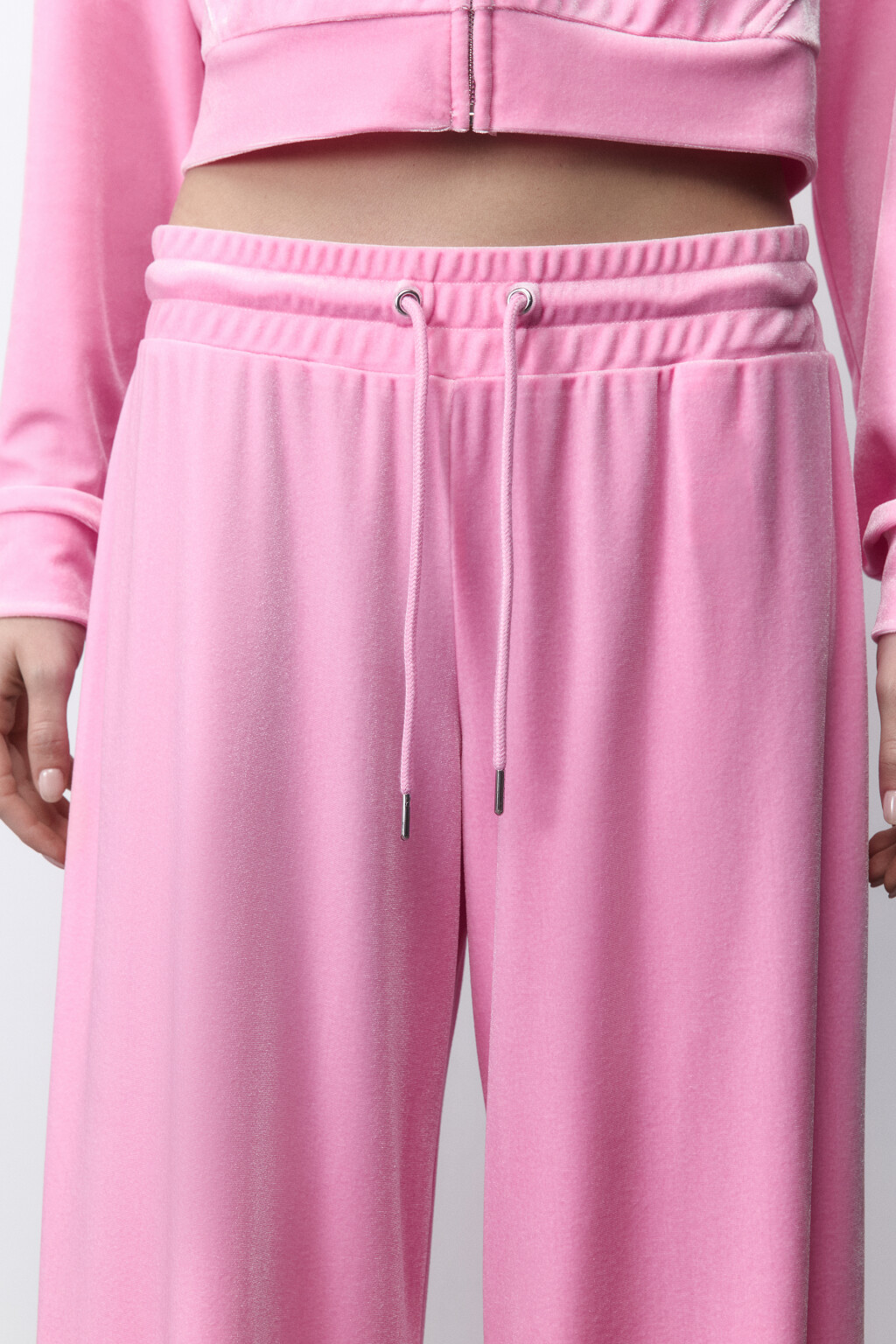 Брюки велюровые с принтом из страз - цвет розовый - 8