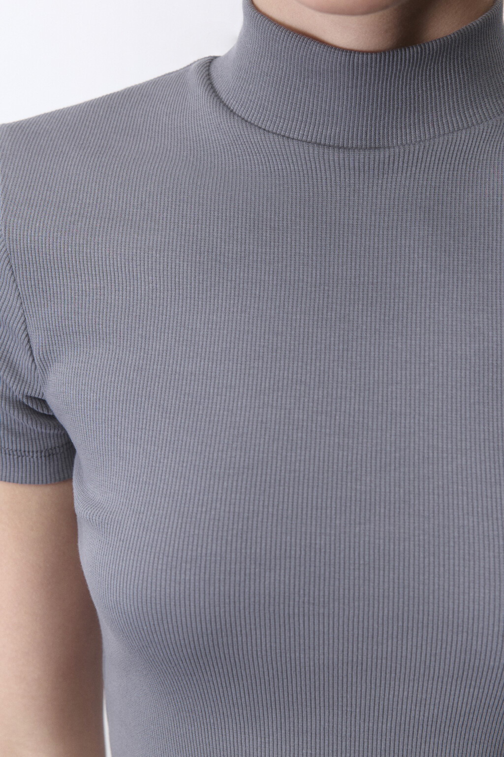 Футболка облегающая с воротником-стойкой - цвет серый - 6