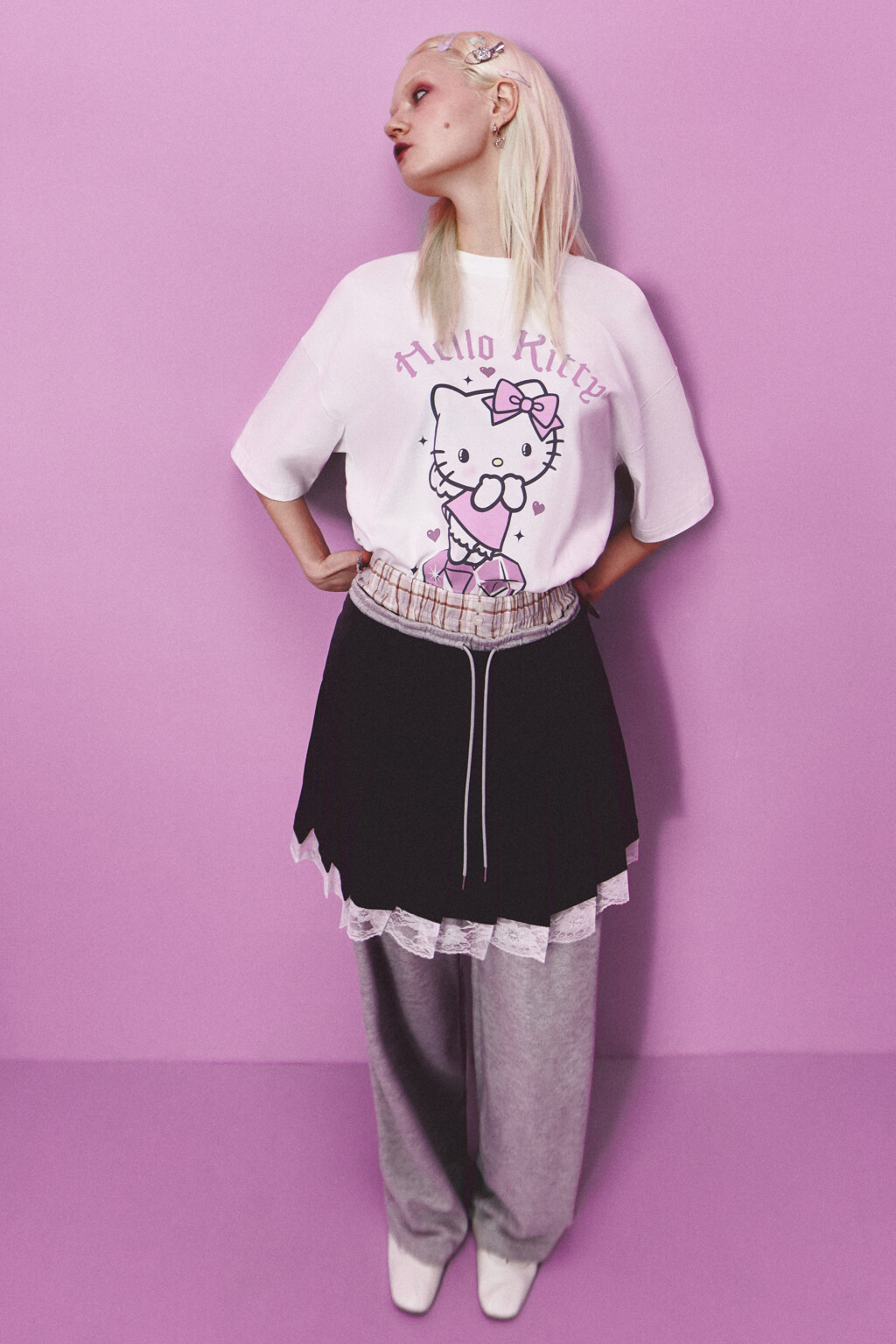 Футболка oversize хлопковая с принтом - цвет белый - 1