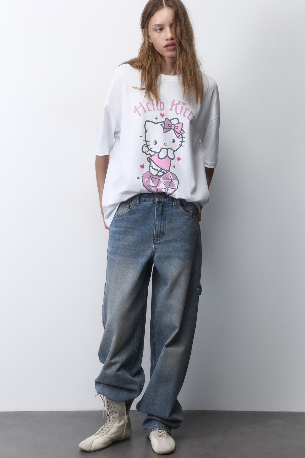 Футболка oversize хлопковая с принтом - цвет белый - 3