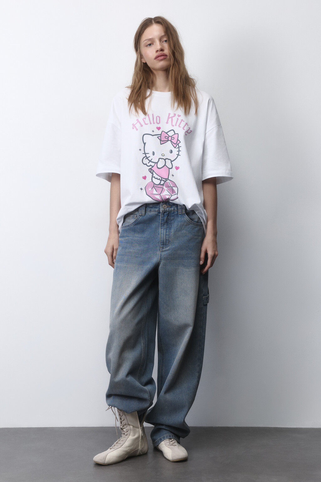 Футболка oversize хлопковая с принтом - цвет белый - 6