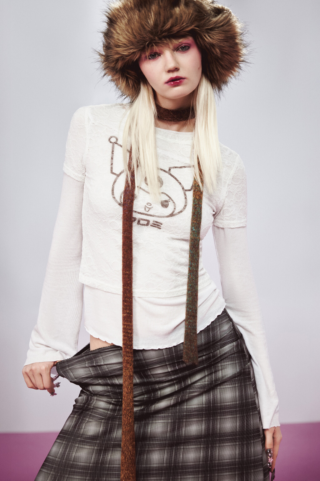 Топ-футболка из кружева с принтом - цвет белый - 7