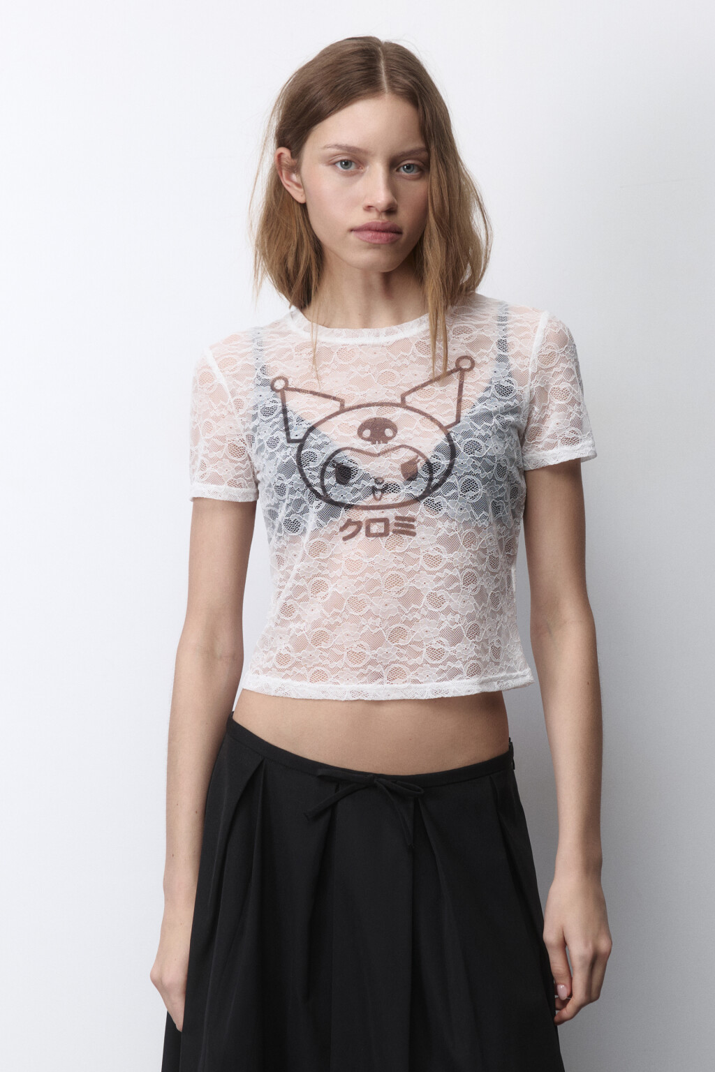 Топ-футболка из кружева с принтом - цвет белый - 2