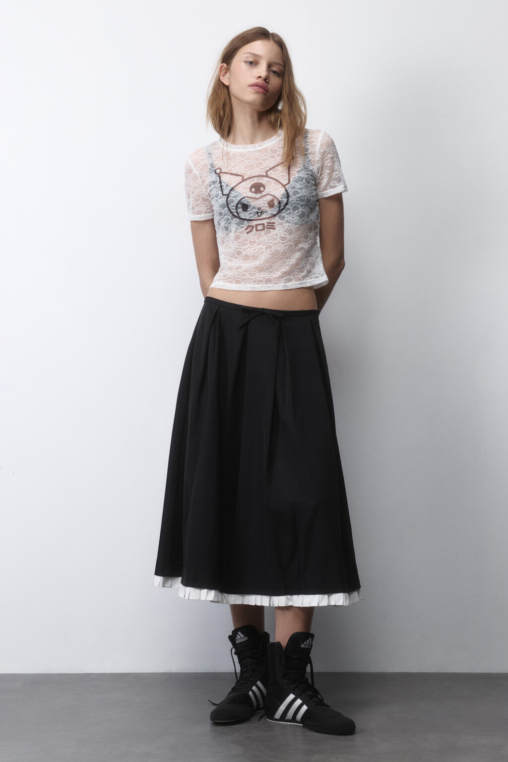 Топ-футболка из кружева с принтом - цвет белый - 4