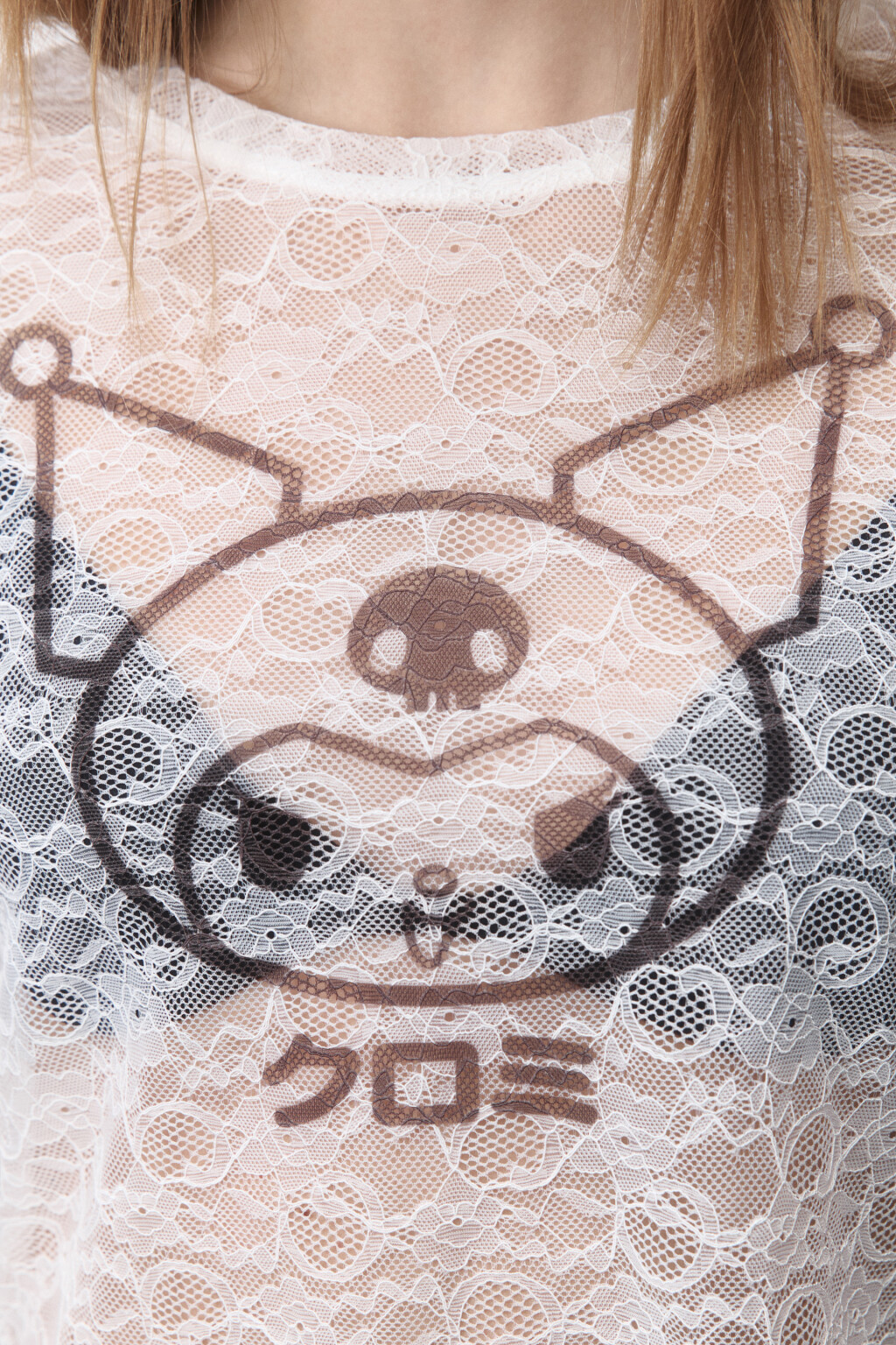 Топ-футболка из кружева с принтом - цвет белый - 5