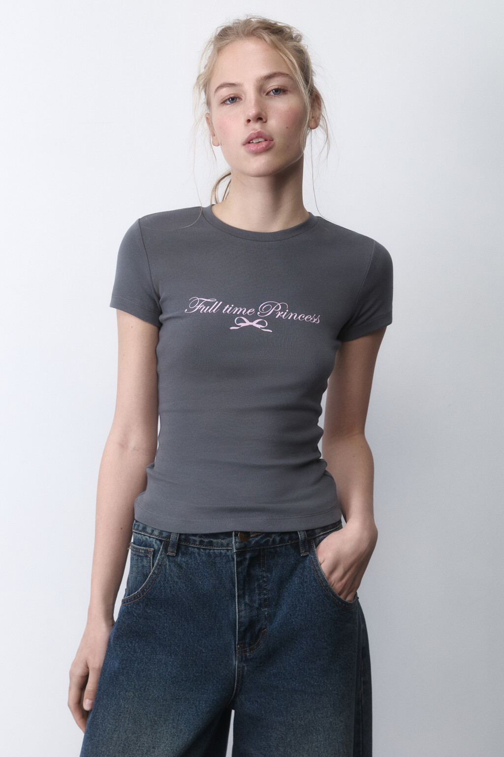 Футболка приталенная с принтом y2k - цвет серый - 2